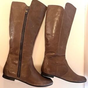 7.5 Grey Born leather low heel tall boots in original box